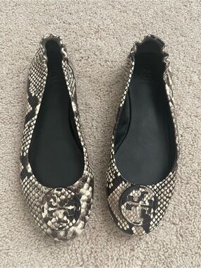 Tory Burch Snake-Print Reva Ballet Flats - Black & Cream